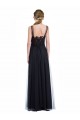 Noir Trapèze Bateau Illusion Tulle Dentelle Longue Robes demoiselle d'honneur à Bas Prix