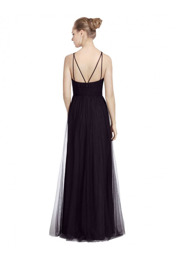 Noir Trapèze Bretelles spaghetti Col Haut Tulle Longue Robes demoiselle d'honneur à Bas Prix