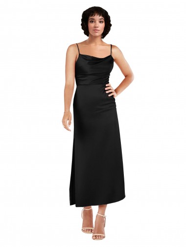 Noir Trapèze Bretelles spaghetti Satiné Soyeux Courte Robes demoiselle d'honneur / Robes de soirée / Robes de cocktail à Bas Prix