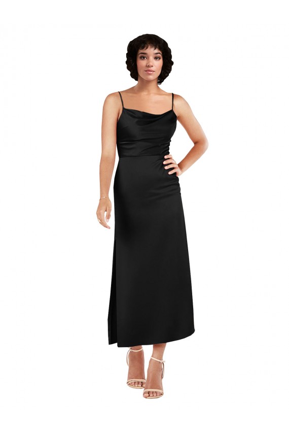 Noir Trapèze Bretelles spaghetti Satiné Soyeux Courte Robes demoiselle d'honneur / Robes de soirée / Robes de cocktail à Bas Prix