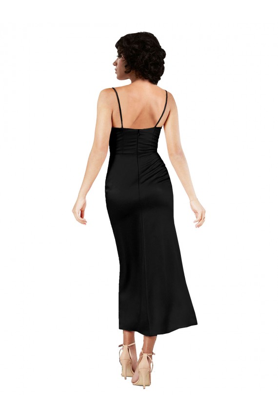 Noir Trapèze Bretelles spaghetti Satiné Soyeux Courte Robes demoiselle d'honneur / Robes de soirée / Robes de cocktail à Bas Prix