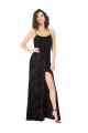 Noir Trapèze Bretelles spaghetti Velours Floral Velours Stretch Longue Robes demoiselle d'honneur à Bas Prix