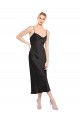 Noir Trapèze Bretelles spaghetti midi Satiné Stretch Courte Robes demoiselle d'honneur / Robes de soirée / Robes de cocktail à Bas Prix