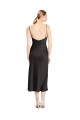Noir Trapèze Bretelles spaghetti midi Satiné Stretch Courte Robes demoiselle d'honneur / Robes de soirée / Robes de cocktail à Bas Prix