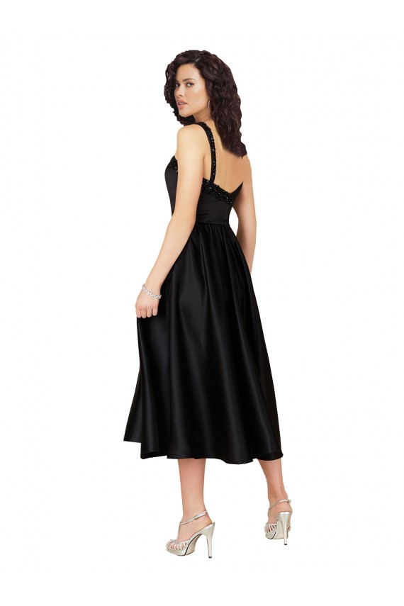 Noir Trapèze Col Carré Satiné Courte Robes demoiselle d'honneur / Robes de bal / Robes de cocktail à Bas Prix