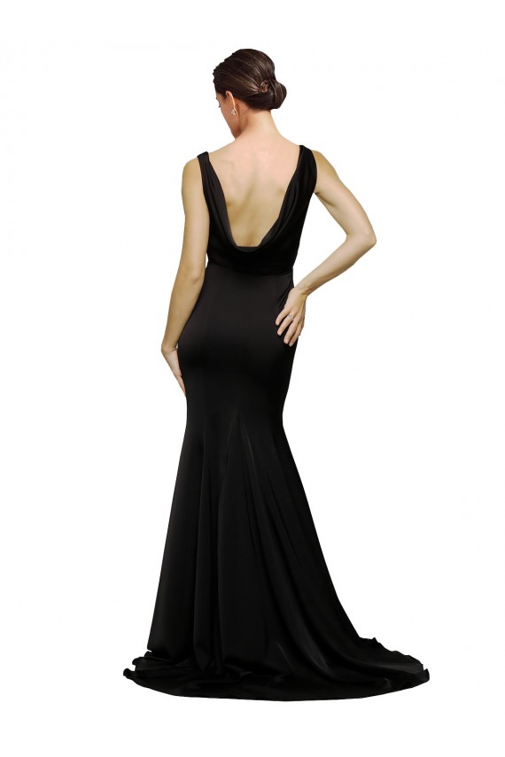 Noir Trapèze Col V Balayage train Satiné Soyeux Longue Formelles Robes demoiselle d'honneur / Robes de soirée / Robes de bal à Bas Prix