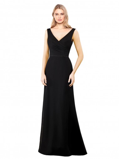 Noir Trapèze Col V Mousseline Longue Robes demoiselle d'honneur / Robes de bal à Bas Prix