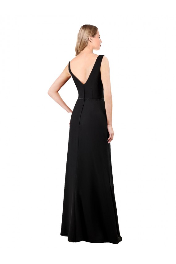 Noir Trapèze Col V Mousseline Longue Robes demoiselle d'honneur / Robes de bal à Bas Prix