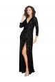 Noir Trapèze Col V Paillette Longue Formelles Robes demoiselle d'honneur / Robes de soirée / Robes de bal à Bas Prix