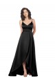 Noir Trapèze Col V Satiné Soyeux Longue Asymétrique Formelles Robes demoiselle d'honneur / Robes de soirée / Robes de bal à Bas Prix