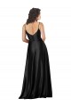 Noir Trapèze Col V Satiné Soyeux Longue Formelles Robes demoiselle d'honneur / Robes de soirée / Robes de bal à Bas Prix