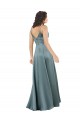 Noir Trapèze Col V Satiné Soyeux Longue Formelles Robes demoiselle d'honneur / Robes de soirée / Robes de bal à Bas Prix