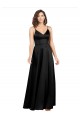 Noir Trapèze Col V Satiné Soyeux Longue Formelles Robes demoiselle d'honneur / Robes de soirée / Robes de bal à Bas Prix