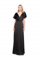 Noir Trapèze Col V Satiné Stretch Longue Formelles Robes demoiselle d'honneur / Robes de soirée / Robes de bal à Bas Prix