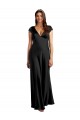 Noir Trapèze Col V Satiné Stretch Longue Formelles Robes demoiselle d'honneur / Robes de soirée / Robes de bal à Bas Prix