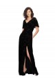 Noir Trapèze Col V Velours Floral Velours Stretch Longue Robes demoiselle d'honneur à Bas Prix