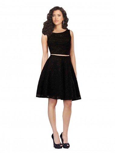 Noir Trapèze Col bijou Dentelle Courte Robes demoiselle d'honneur / Robes de cocktail à Bas Prix