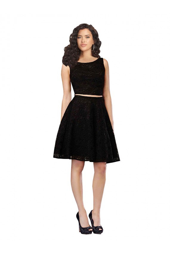 Noir Trapèze Col bijou Dentelle Courte Robes demoiselle d'honneur / Robes de cocktail à Bas Prix