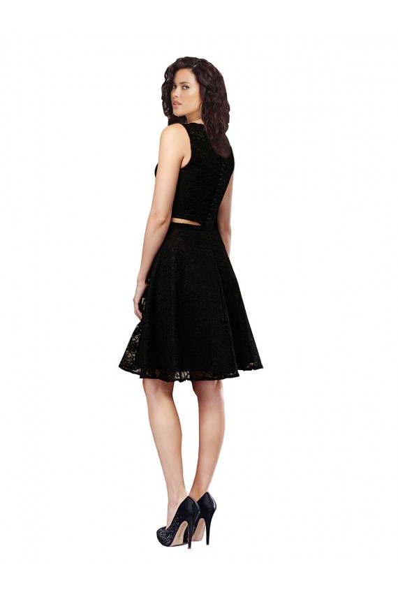 Noir Trapèze Col bijou Dentelle Courte Robes demoiselle d'honneur / Robes de cocktail à Bas Prix