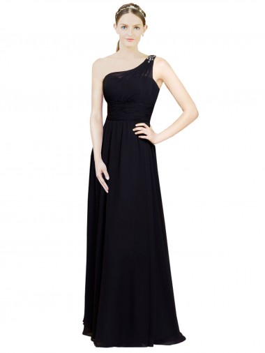 Noir Trapèze Mousseline Longue Robes demoiselle d'honneur à Bas Prix