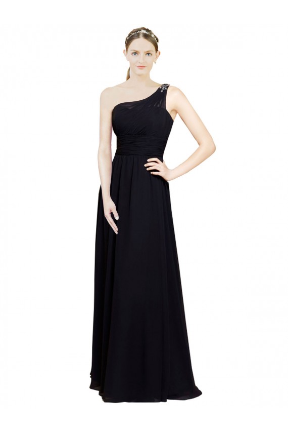 Noir Trapèze Mousseline Longue Robes demoiselle d'honneur à Bas Prix