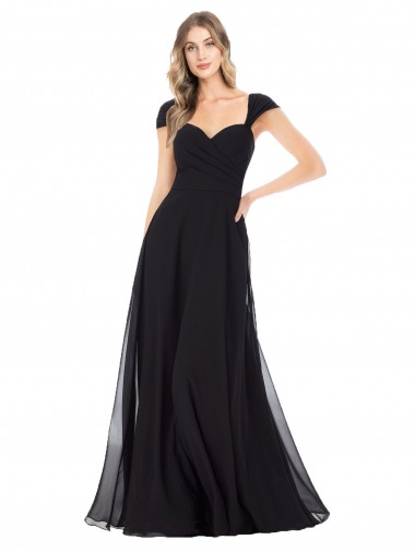 Noir Trapèze Mousseline Longue Robes demoiselle d'honneur à Bas Prix