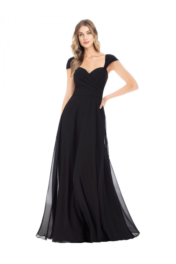 Noir Trapèze Mousseline Longue Robes demoiselle d'honneur à Bas Prix