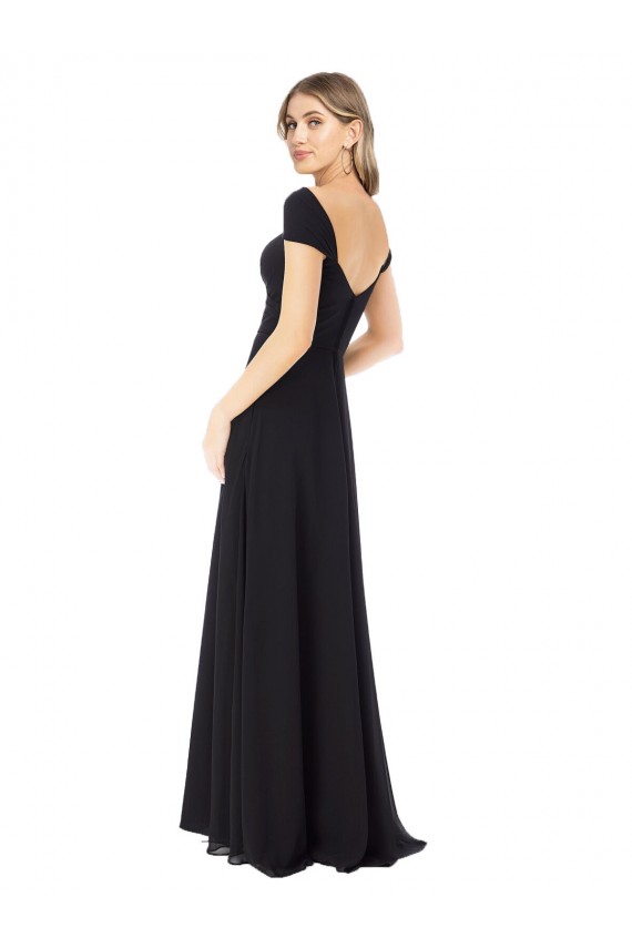 Noir Trapèze Mousseline Longue Robes demoiselle d'honneur à Bas Prix