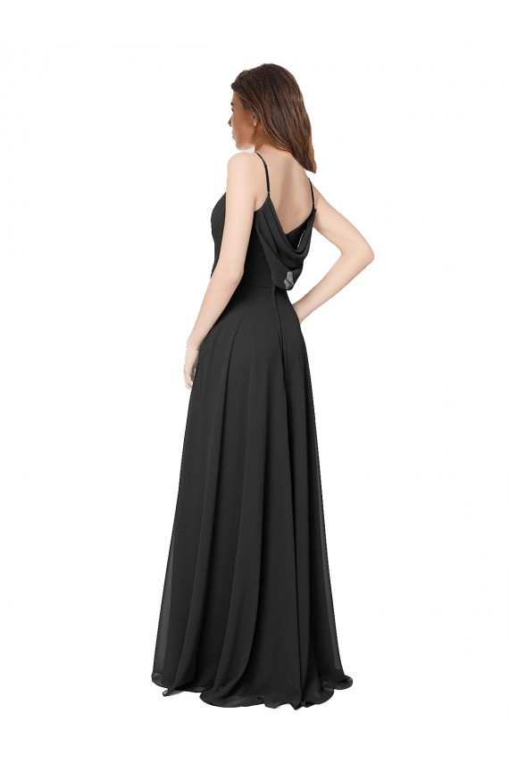 Noir Trapèze Mousseline Longue Robes demoiselle d'honneur à Bas Prix