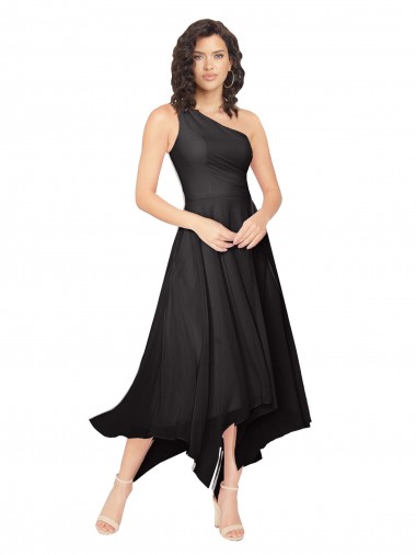 Noir Trapèze Sans bretelle midi Mousseline Courte Asymétrique Robes demoiselle d'honneur / Robes de cocktail à Bas Prix