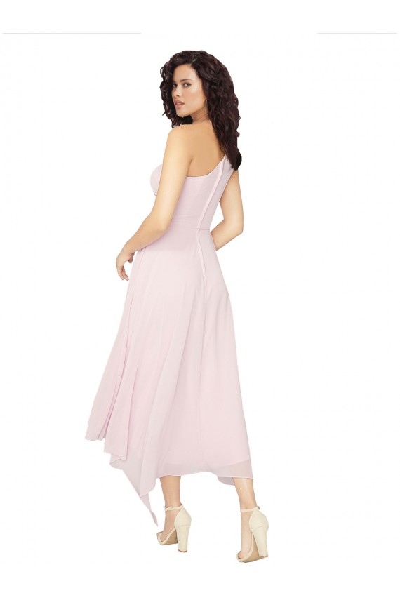 Noir Trapèze Sans bretelle midi Mousseline Courte Asymétrique Robes demoiselle d'honneur / Robes de cocktail à Bas Prix