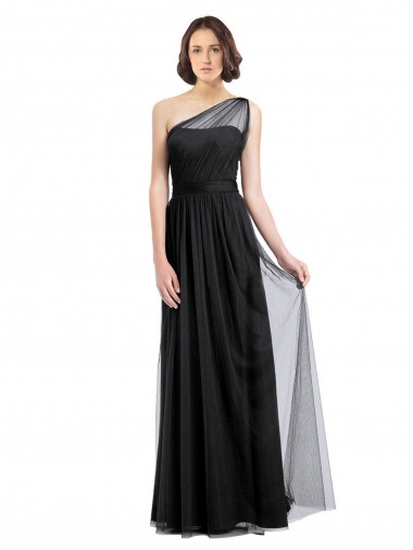 Noir Trapèze Tulle Longue Robes demoiselle d'honneur à Bas Prix