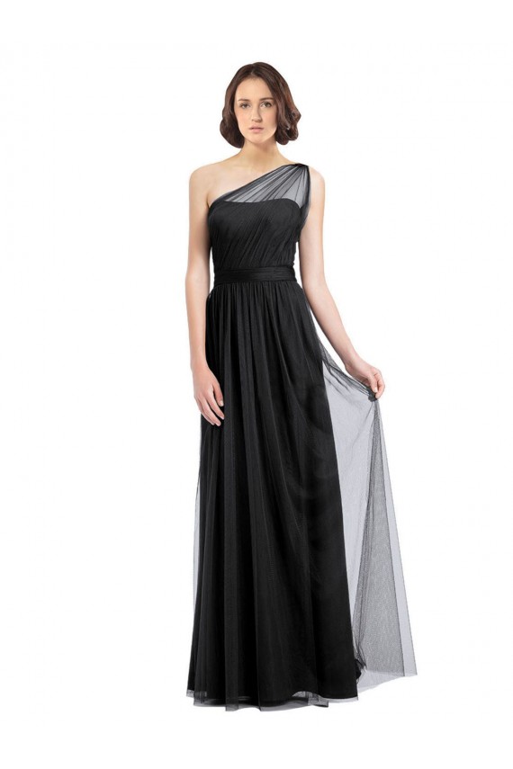 Noir Trapèze Tulle Longue Robes demoiselle d'honneur à Bas Prix