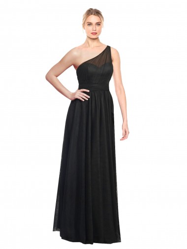 Noir Trapèze Tulle Longue Robes demoiselle d'honneur à Bas Prix