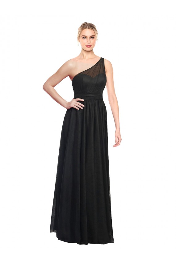 Noir Trapèze Tulle Longue Robes demoiselle d'honneur à Bas Prix