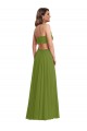 Olive verte Trapèze Col V Mousseline Longue Robes demoiselle d'honneur à Bas Prix