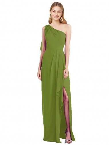 Olive verte Trompette Mousseline Longue Robes demoiselle d'honneur à Bas Prix