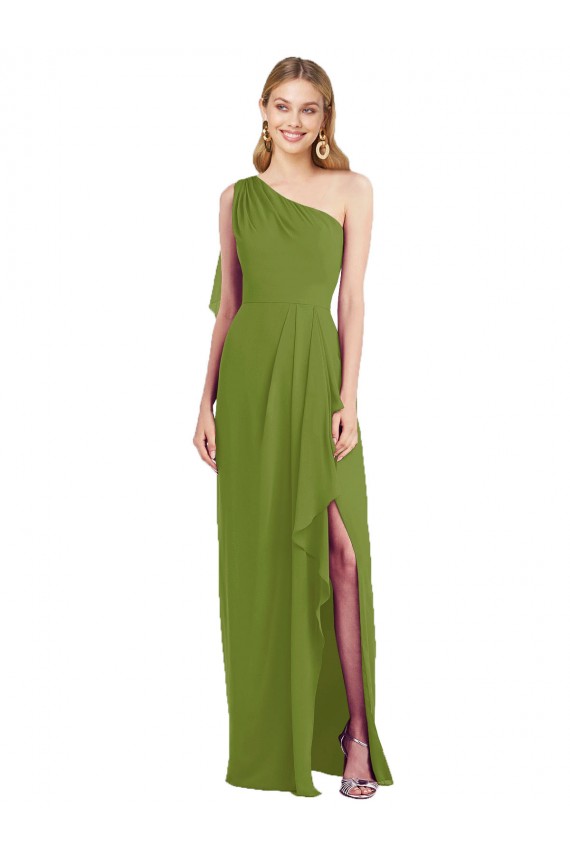 Olive verte Trompette Mousseline Longue Robes demoiselle d'honneur à Bas Prix