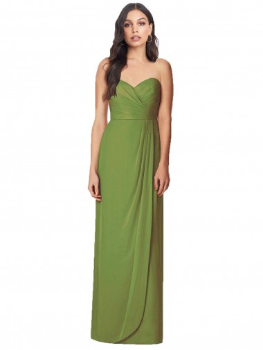 Olive verte Trompette Sans bretelle Mousseline Longue Robes demoiselle d'honneur à Bas Prix