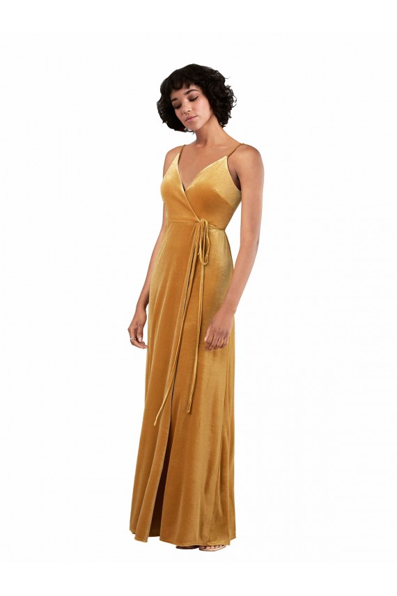 Or Colonne Col V Velours Stretch Longue Formelles Robes demoiselle d'honneur / Robes de soirée / Robes de bal à Bas Prix