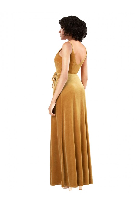 Or Colonne Col V Velours Stretch Longue Formelles Robes demoiselle d'honneur / Robes de soirée / Robes de bal à Bas Prix
