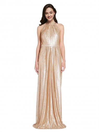 Or Fourreau Licou Col Haut Paillette Longue Formelles Robes demoiselle d'honneur / Robes de soirée / Robes de bal à Bas Prix