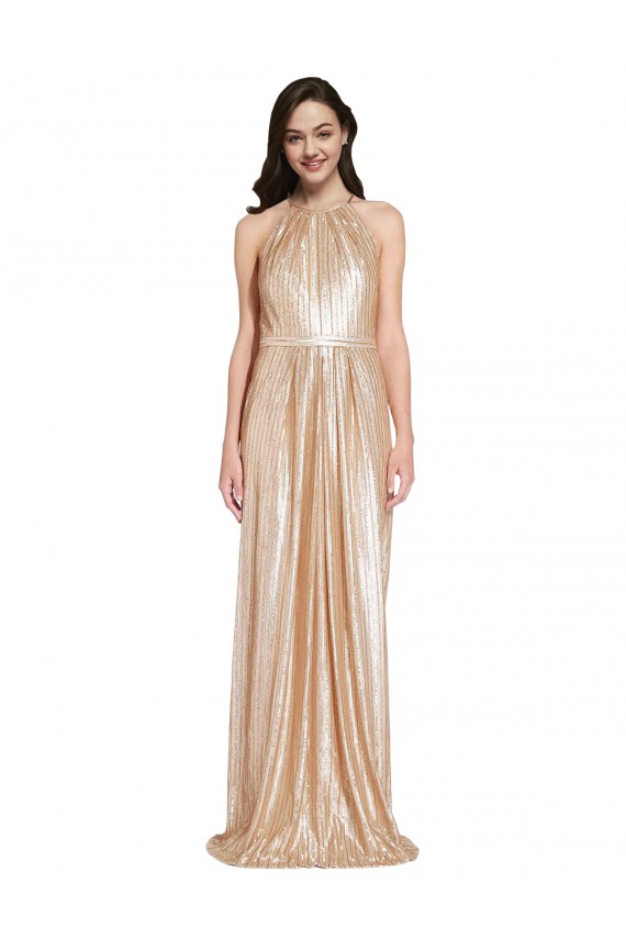 Or Fourreau Licou Col Haut Paillette Longue Formelles Robes demoiselle d'honneur / Robes de soirée / Robes de bal à Bas Prix