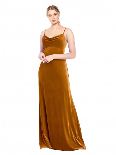 Or Trapèze Bretelles spaghetti Velours Stretch Longue Robes demoiselle d'honneur / Robes de bal à Bas Prix