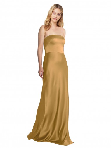 Or Trapèze Sans bretelle Satiné Stretch Longue Formelles Robes demoiselle d'honneur / Robes de soirée / Robes de bal à Bas Prix