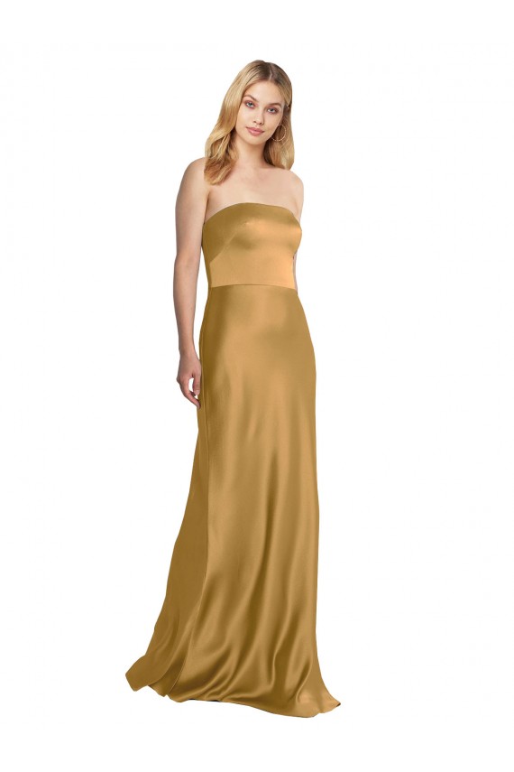 Or Trapèze Sans bretelle Satiné Stretch Longue Formelles Robes demoiselle d'honneur / Robes de soirée / Robes de bal à Bas Prix