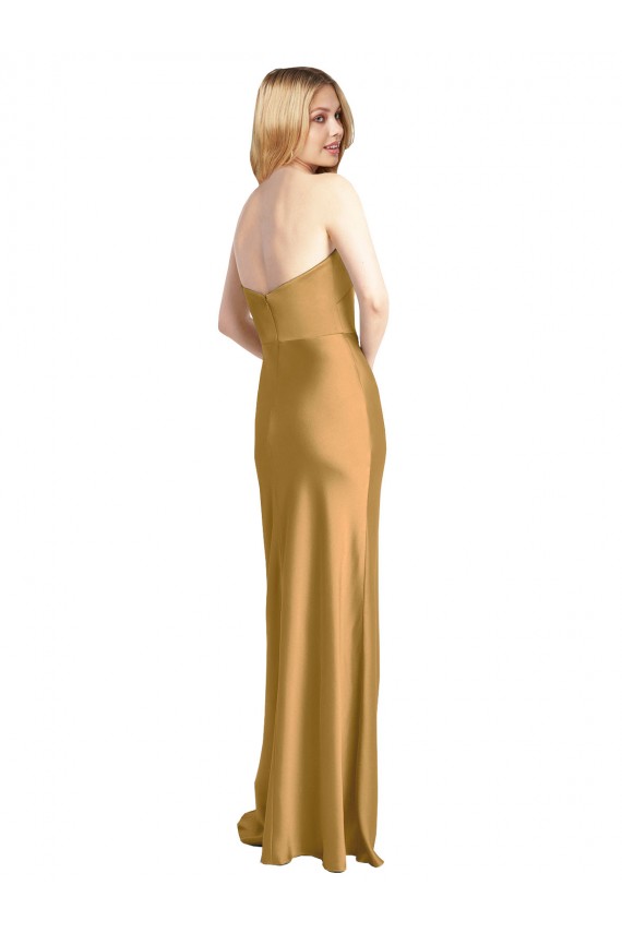 Or Trapèze Sans bretelle Satiné Stretch Longue Formelles Robes demoiselle d'honneur / Robes de soirée / Robes de bal à Bas Prix