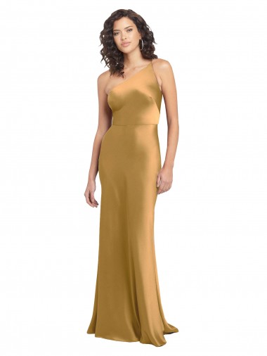 Or Trapèze Satiné Stretch Longue Formelles Robes demoiselle d'honneur / Robes de soirée / Robes de bal à Bas Prix