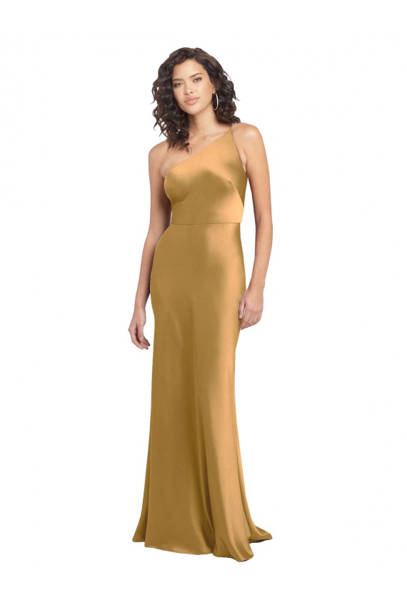 Or Trapèze Satiné Stretch Longue Formelles Robes demoiselle d'honneur / Robes de soirée / Robes de bal à Bas Prix