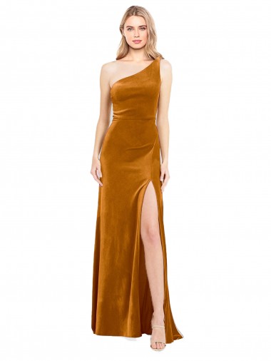 Or Trapèze Velours Stretch Longue Formelles Robes demoiselle d'honneur / Robes de soirée / Robes de bal à Bas Prix